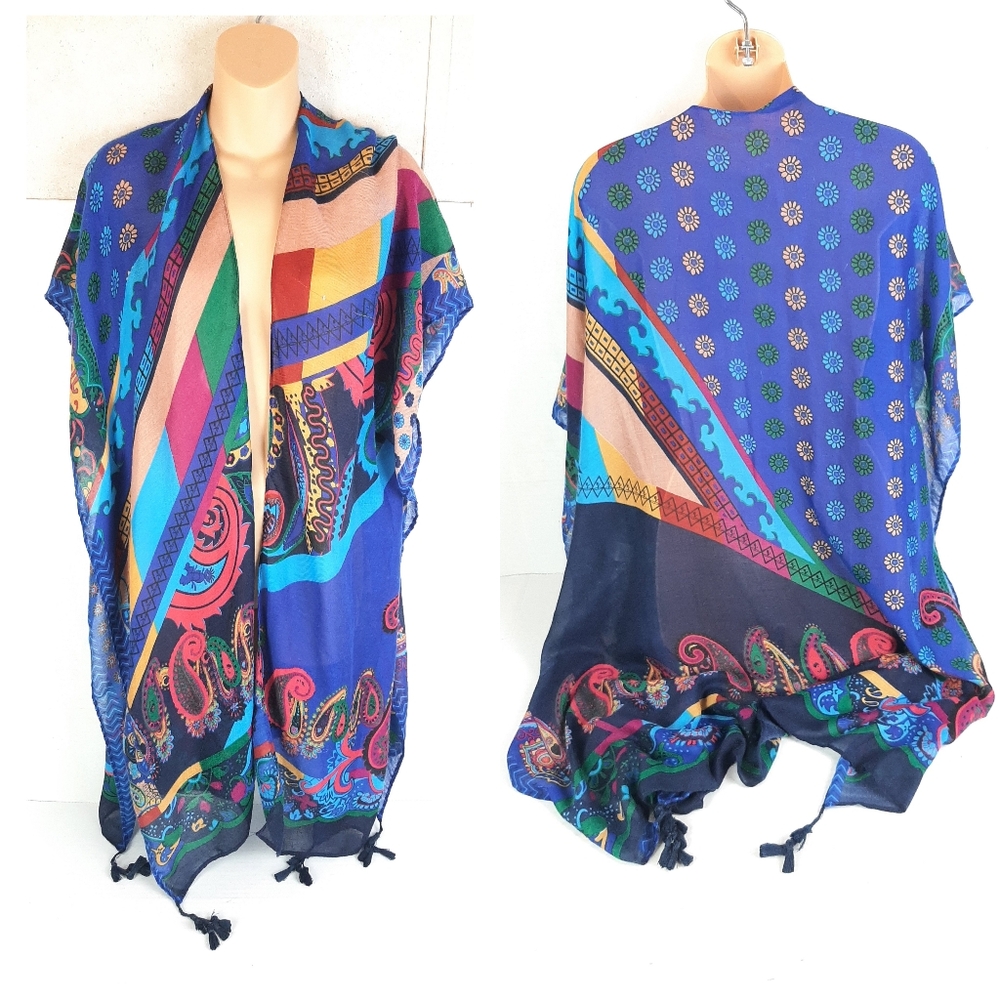 🍀Do Everything In Love Blue Multicolor Shawl/Kimono style